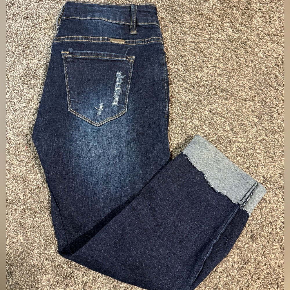 Kancan dark wash Distressed super slim skinny jeans 9